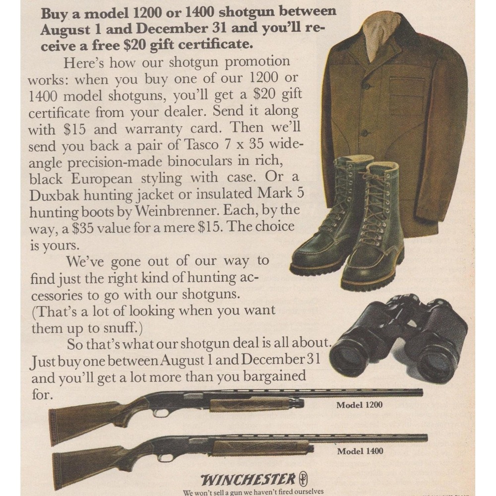 1969 Winchester Vintage Print Ad Model 1200 1400 Shotgun Hunting Bundle Decor